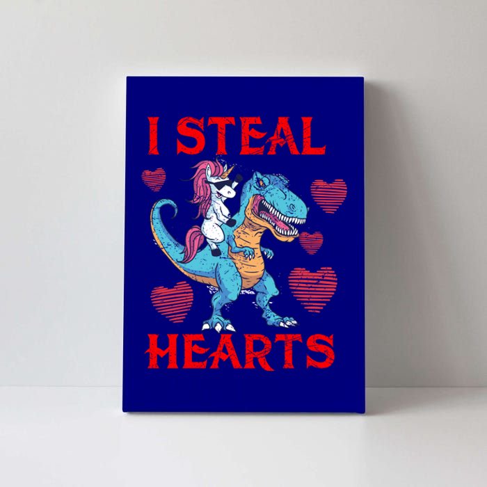 Funny Unicorn T Rex Gift Valentine's Day I Steal Hearts Gift Canvas