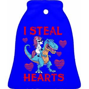 Funny Unicorn T Rex Gift Valentine's Day I Steal Hearts Gift Ceramic Bell Ornament