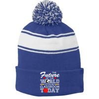 Future Of The World Is In My Classroom Stripe Pom Pom Beanie