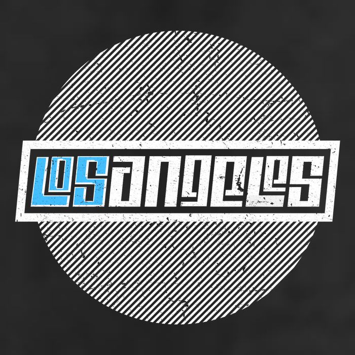 Futuristic Los Angeles Logo 7 Panel Mesh Trucker Snapback Hat