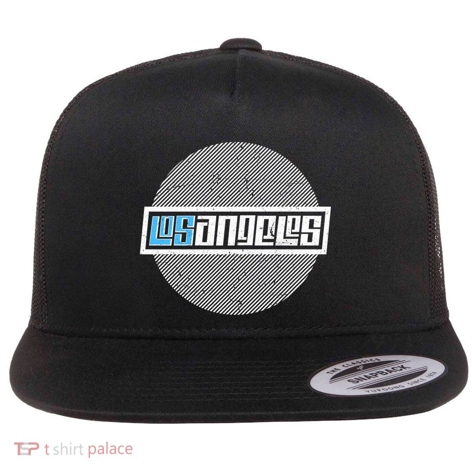 Futuristic Los Angeles Logo Flat Bill Trucker Hat