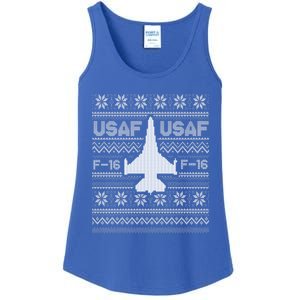 F16 Usaf Ugly Christmas Sweater Gift Fighter Pilot Ladies Essential Tank