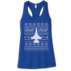 F16 Usaf Ugly Christmas Sweater Gift Fighter Pilot Women's Racerback Tank