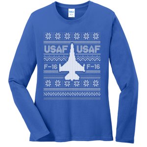 F16 Usaf Ugly Christmas Sweater Gift Fighter Pilot Ladies Long Sleeve Shirt