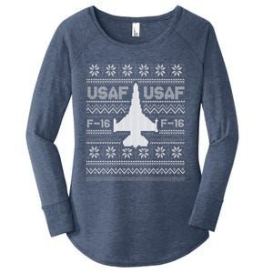 F16 Usaf Ugly Christmas Sweater Gift Fighter Pilot Women's Perfect Tri Tunic Long Sleeve Shirt