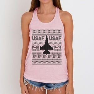 F16 Usaf Ugly Christmas Sweater Gift Fighter Pilot Women's Knotted Racerback Tank