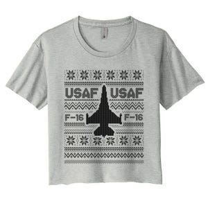 F16 Usaf Ugly Christmas Sweater Gift Fighter Pilot Women's Crop Top Tee