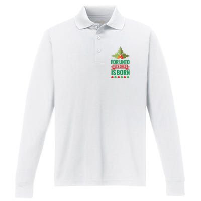 For Unto Us A Child Is Born Performance Long Sleeve Polo