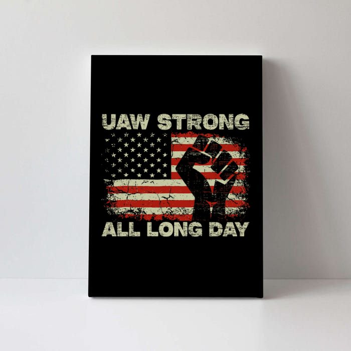 Flag Usa Uaw Strong All Long Day Uaw Strike Vintage Canvas