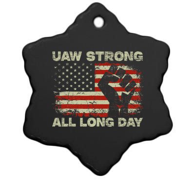 Flag Usa Uaw Strong All Long Day Uaw Strike Vintage Ceramic Star Ornament