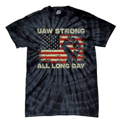 Flag Usa Uaw Strong All Long Day Uaw Strike Vintage Tie-Dye T-Shirt