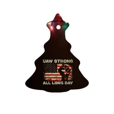 Flag Usa Uaw Strong All Long Day Uaw Strike Vintage Ceramic Tree Ornament