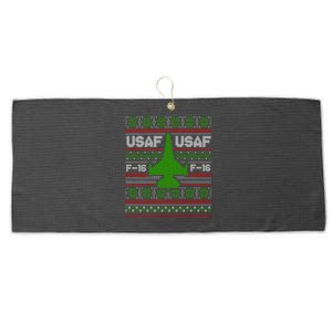 F16 Usaf Ugly Christmas Sweater Funny Gift Fighter Pilot Large Microfiber Waffle Golf Towel