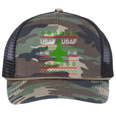 F16 Usaf Ugly Christmas Sweater Funny Gift Fighter Pilot Retro Rope Trucker Hat Cap