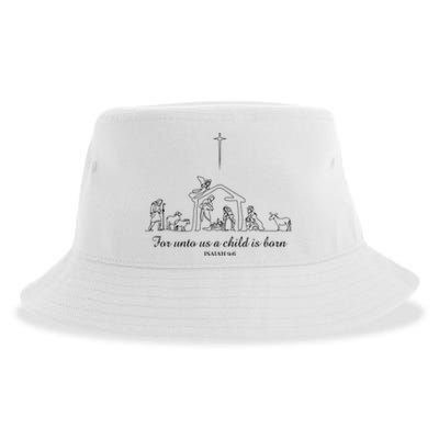 For Unto Us A Child Is Born Isaiah 96 Merry Christmas Sustainable Bucket Hat