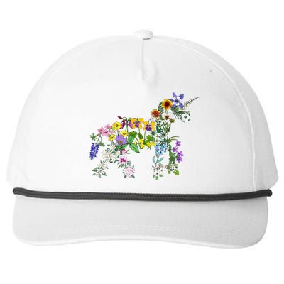 Floral Unicorn Wildflowers Flower Unicorn Shape Snapback Five-Panel Rope Hat