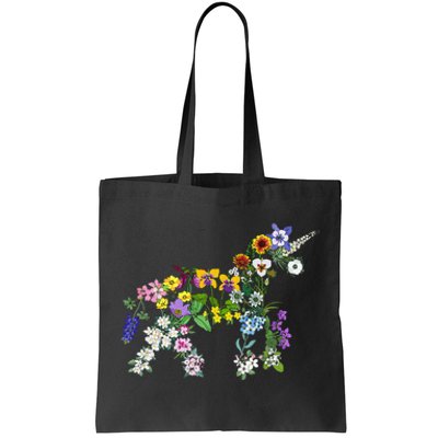 Floral Unicorn Wildflowers Flower Unicorn Shape Tote Bag