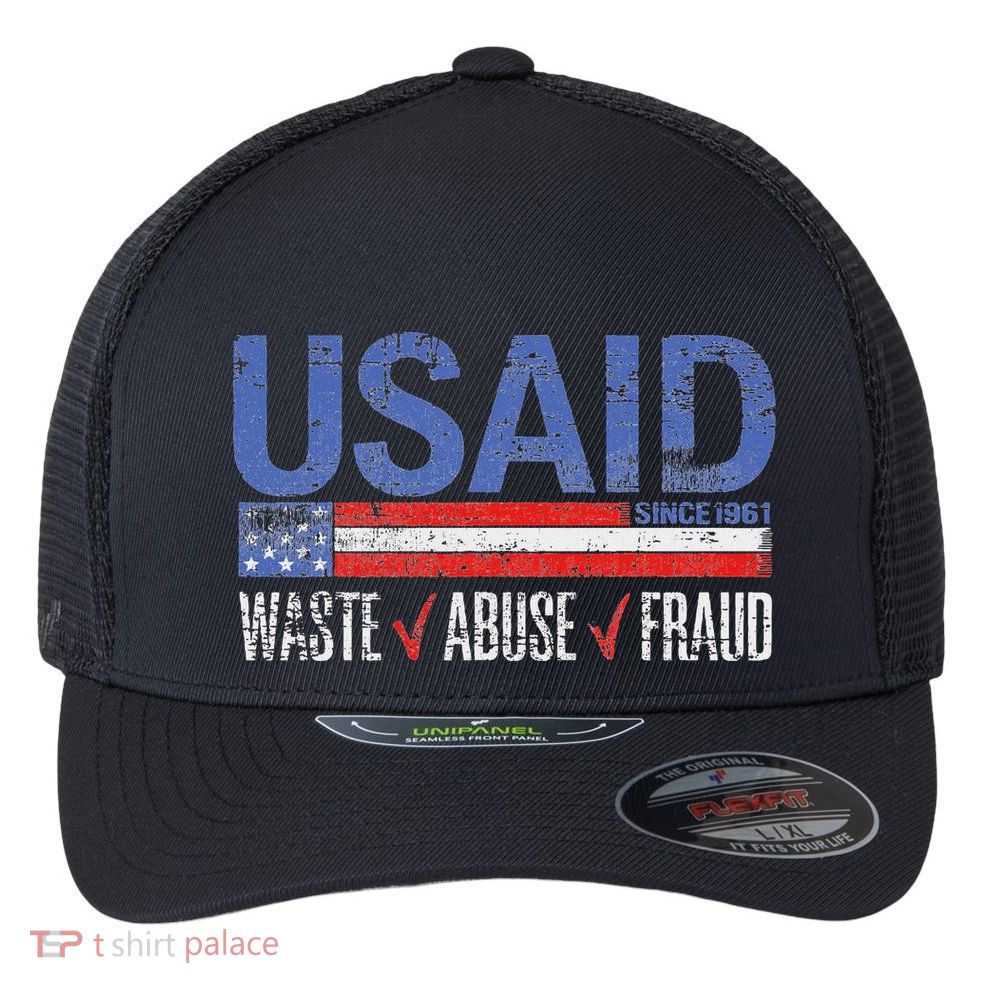 Funny Usaid Waste Abuse Fraud Since 1961 D.O.G.E 2025 Flexfit Unipanel Trucker Cap