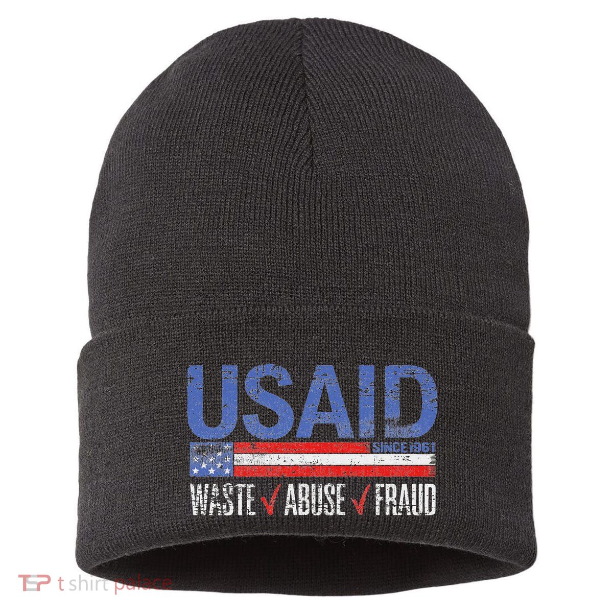 Funny Usaid Waste Abuse Fraud Since 1961 D.O.G.E 2025 Sustainable Knit Beanie