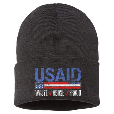 Funny Usaid Waste Abuse Fraud Since 1961 D.O.G.E 2025 Sustainable Knit Beanie