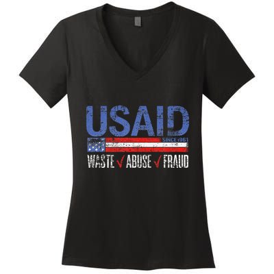 Funny Usaid Waste Abuse Fraud Since 1961 D.O.G.E 2025 Women's V-Neck T-Shirt