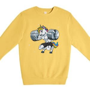 Funny Unicorn Weightlifting Deadlift Fitness Gym Squat Gift Premium Crewneck Sweatshirt