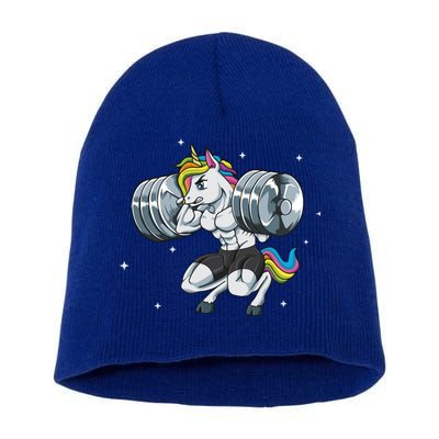 Funny Unicorn Weightlifting Deadlift Fitness Gym Squat Gift Short Acrylic Beanie