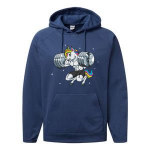 Funny Unicorn Weightlifting Deadlift Fitness Gym Squat Gift Performance Fleece Hoodie