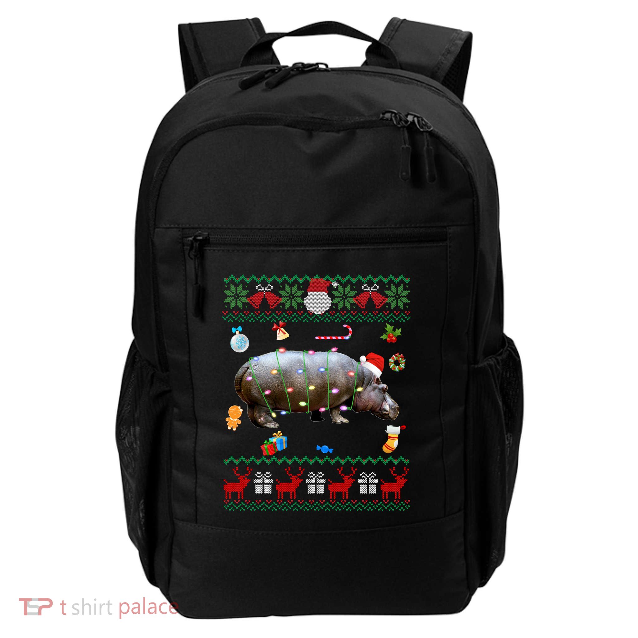 Funny Ugly Xmas Sweater Animals Lights Christmas Hippo Meaningful Gift Backpack
