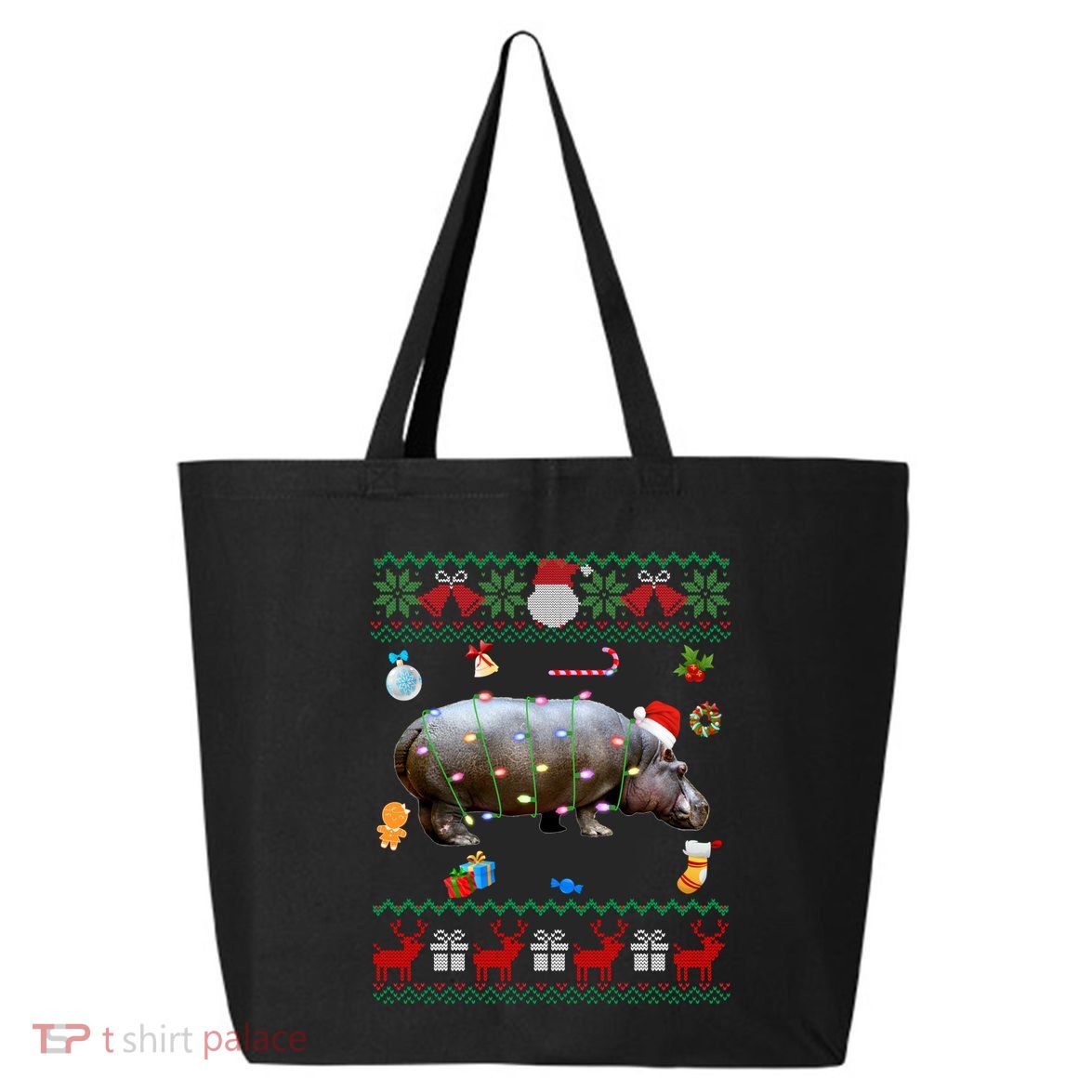 Funny Ugly Xmas Sweater Animals Lights Christmas Hippo Meaningful Gift 25L Jumbo Tote