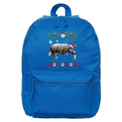 Funny Ugly Xmas Sweater Animals Lights Christmas Hippo Meaningful Gift 16 in Basic Backpack