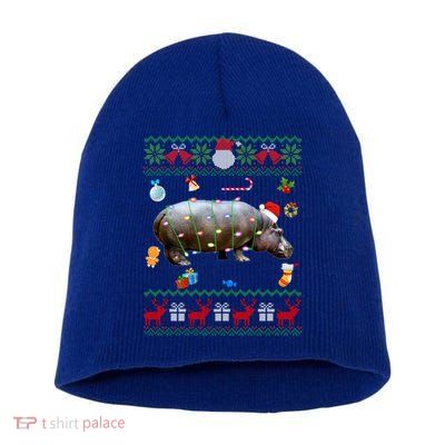 Funny Ugly Xmas Sweater Animals Lights Christmas Hippo Meaningful Gift Short Acrylic Beanie
