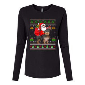 Funny Ugly Xmas Santa Riding Yorkshire Terrier Dog Christmas Gift Womens Cotton Relaxed Long Sleeve T-Shirt