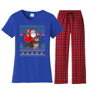 Funny Ugly Xmas Santa Riding Yorkshire Terrier Dog Christmas Gift Women's Flannel Pajama Set