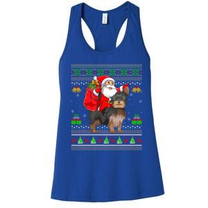 Funny Ugly Xmas Santa Riding Yorkshire Terrier Dog Christmas Gift Women's Racerback Tank