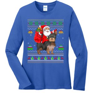 Funny Ugly Xmas Santa Riding Yorkshire Terrier Dog Christmas Gift Ladies Long Sleeve Shirt