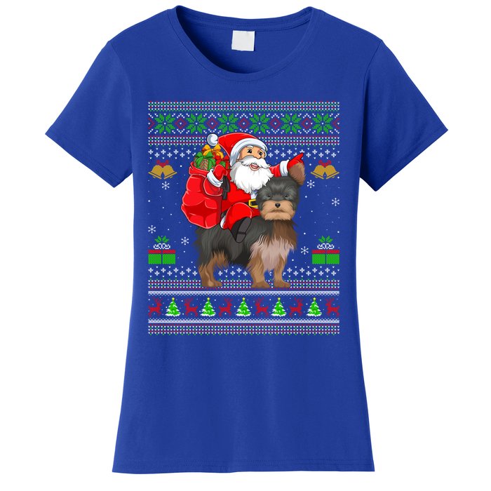 Funny Ugly Xmas Santa Riding Yorkshire Terrier Dog Christmas Gift Women's T-Shirt