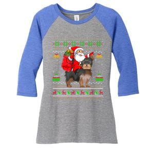 Funny Ugly Xmas Santa Riding Yorkshire Terrier Dog Christmas Gift Women's Tri-Blend 3/4-Sleeve Raglan Shirt