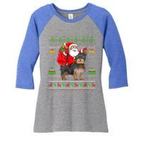 Funny Ugly Xmas Santa Riding Yorkshire Terrier Dog Christmas Gift Women's Tri-Blend 3/4-Sleeve Raglan Shirt