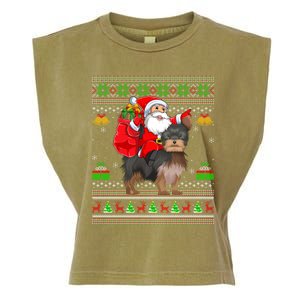 Funny Ugly Xmas Santa Riding Yorkshire Terrier Dog Christmas Gift Garment-Dyed Women's Muscle Tee