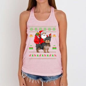 Funny Ugly Xmas Santa Riding Yorkshire Terrier Dog Christmas Gift Women's Knotted Racerback Tank