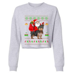 Funny Ugly Xmas Santa Riding Yorkshire Terrier Dog Christmas Gift Cropped Pullover Crew