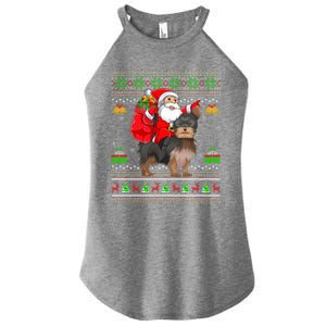 Funny Ugly Xmas Santa Riding Yorkshire Terrier Dog Christmas Gift Women's Perfect Tri Rocker Tank