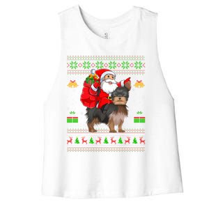 Funny Ugly Xmas Santa Riding Yorkshire Terrier Dog Christmas Gift Women's Racerback Cropped Tank