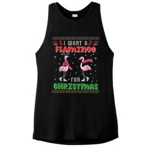 Flamingo Ugly Xmas Sweater I Want A Flamingo For Christmas Gift Ladies PosiCharge Tri-Blend Wicking Tank