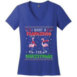 Flamingo Ugly Xmas Sweater I Want A Flamingo For Christmas Gift Women's V-Neck T-Shirt