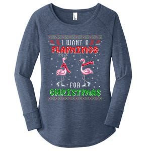 Flamingo Ugly Xmas Sweater I Want A Flamingo For Christmas Gift Women's Perfect Tri Tunic Long Sleeve Shirt