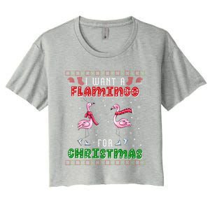 Flamingo Ugly Xmas Sweater I Want A Flamingo For Christmas Gift Women's Crop Top Tee