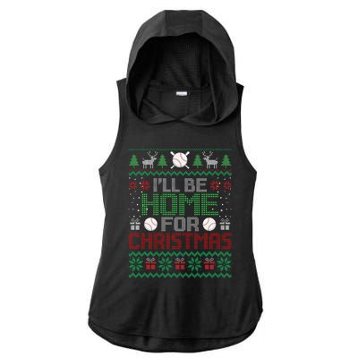 Funny Ugly Xmas ILl Be Home For Christmas Baseball Ladies PosiCharge Tri-Blend Wicking Draft Hoodie Tank