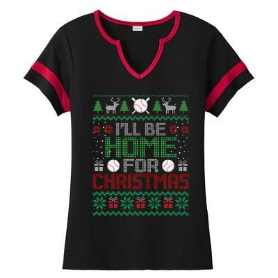 Funny Ugly Xmas ILl Be Home For Christmas Baseball Ladies Halftime Notch Neck Tee